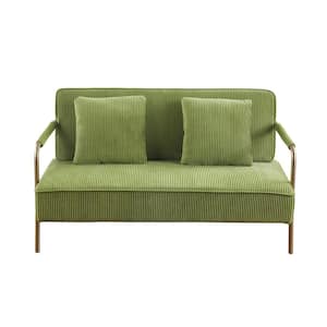 56 in. Olive Green Velvet Upholstered 2-Seater Loveseat Sofa with 2 Throw Pillows and Gold Metal Leg