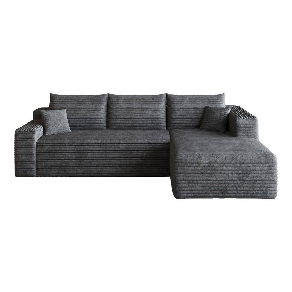 94 in. Corduroy Fabric Sectional Sofa, L-Shaped Upholstered Couch in Dark Gray, Left Facing