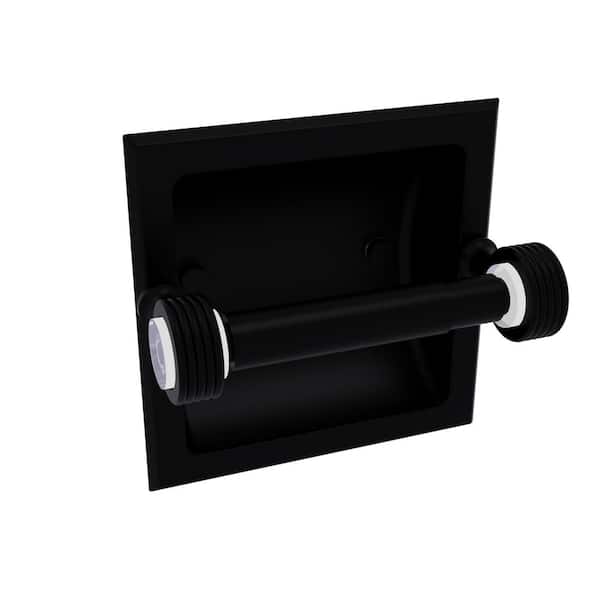 Allied Brass Pacific Grove Collection Recessed Toilet Paper Holder in Matte Black with Groovy Accents