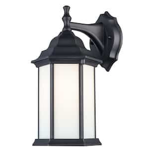 Cumberland 12.5 in. 1-Light Black Outdoor Hardwired Wall Lantern Sconce with No Bulbs Included and Frosted Glass