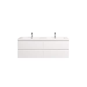 Angela 60 in. W x 19.5 in. D x 20.5 in. H MDF Painting Vanity Set in White with solid surface Top White Basin
