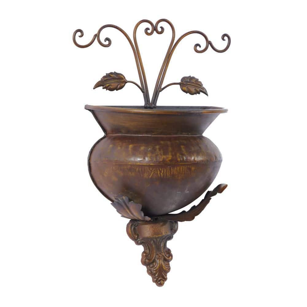 Brown Metal Indoor Outdoor Scroll Wall Planter, 11" x 6" x 18"