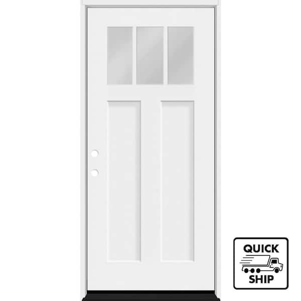 36 in. x 80 in. Legacy Series 3 Lite Clear Glass Right-Hand Inswing Primed Fiberglass Prehung Front Door