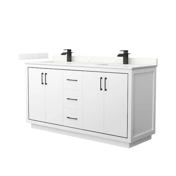 Wyndham Collection Icon 66 in. W x 22 in. D x 35 in. H Double Bath Vanity in White with Giotto Quartz Top