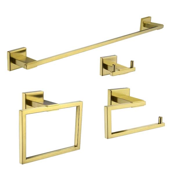 WELLFOR 4-Piece Bath Hardware Set with Mounting Hardware in Brushed Gold