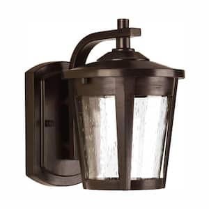 East Haven LED Collection 1-Light Antique Bronze Clear Seeded Glass Transitional Outdoor Small Wall Lantern Light