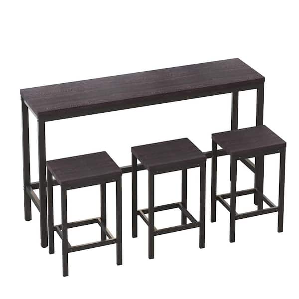 Unbranded 4-Piece Dark Gray Long Wood Top Dining Table Set with 3 Stools