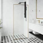 Meridian 34 in. W x 74 in. H Fixed Framed Shower Door in Matte Gold with Clear Glass