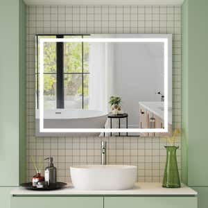 ALINA 48 in. W x 36 in. H Rectangular Frameless LED Light Wall Bathroom Vanity Mirror in Aluminum,Defogger, Memory,6000K