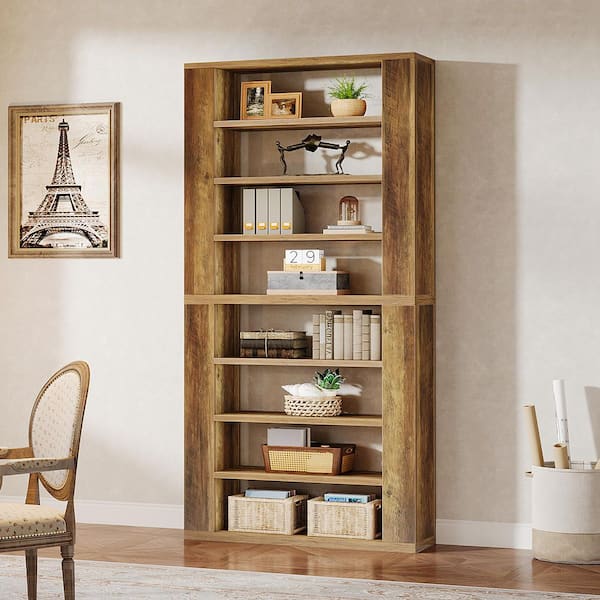 BYBLIGHT Eulas 80 in. Tall Brown MDF 9-Shelf Bookcase with Open Display Storage Shelves for Home Office, Living Room