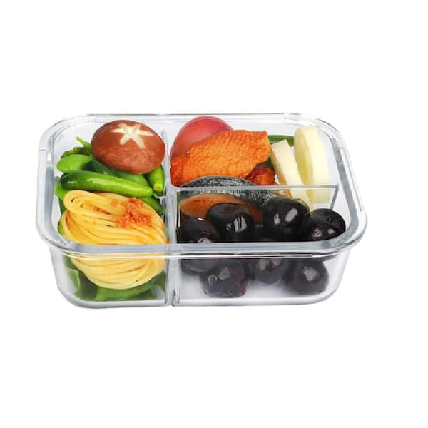 [5-Pack,36 Oz]Glass Meal Prep Containers 2 Compartments Portion Control  with Upgraded Snap Locking Lids Glass Food Storage Containers, Microwave
