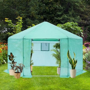 13.1 ft. x 8.6 ft. Walk in DIY Greenhouse Hexagonal Upgrade Rein For ced Frame Heavy-Duty Plastic