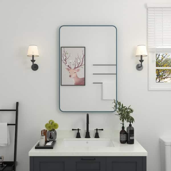 niveal 24 in. W x 36 in. H Rectangular Framed Wall Bathroom Vanity Mirror in Navy Blue