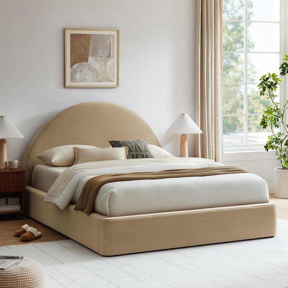 Resort Taupe Brown Metal Frame Round Arched Upholstered Fabric Storage King Platform Bed price history on PriceWatchPro