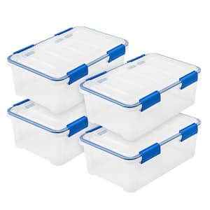 16 Qt. WEATHERTIGHT Multi-Purpose Storage Box, Clear with Blue Buckles (4-Pack)