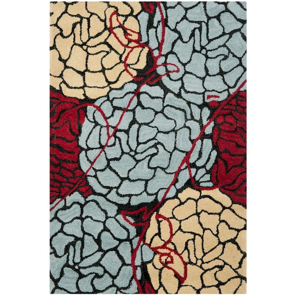 Wyndham 3 ft. x 4 ft. Charcoal/Red Oversized Floral Area Rug