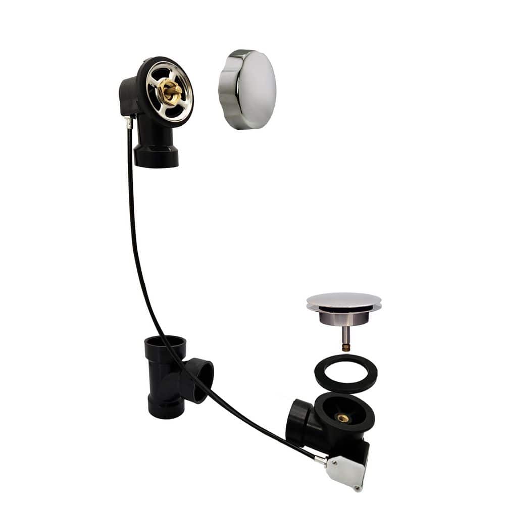 27 in. Cable Drive Bath Drain Trim with Rotary Overflow Cover, Pop-Up Stopper-Sch. 40 ABS Fittings, Polished Nickel