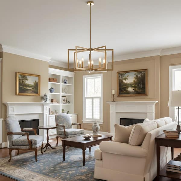 27.2 in. 8-Light Gold Modern Candle Chandelier for Dining Room, Kitchen, Entryway