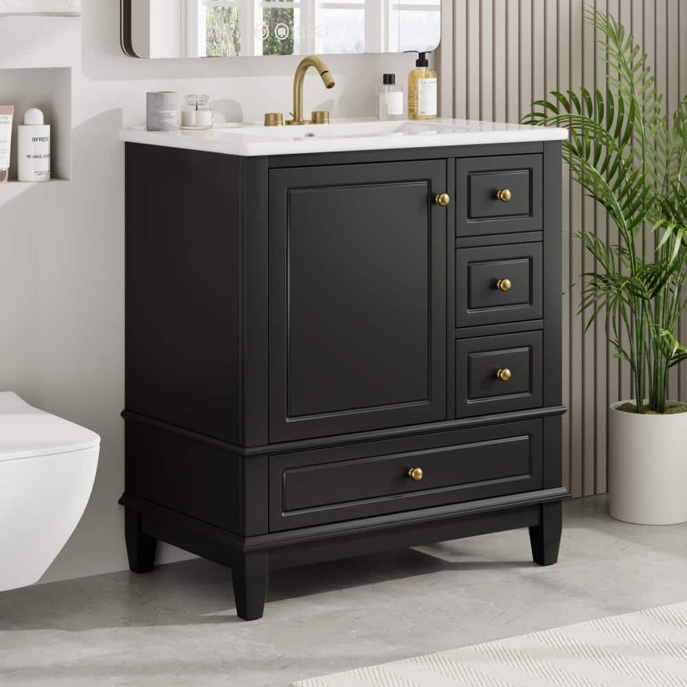 30 in.Single Sink Black Fluted Freestanding Bathroom Vanity with White Ceramic Top,Soft-Close Door,3 Drawers price history on PriceWatchPro