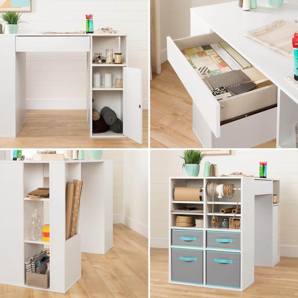 Crea CraftMaster White Counter-Height Table with Integrated Storage