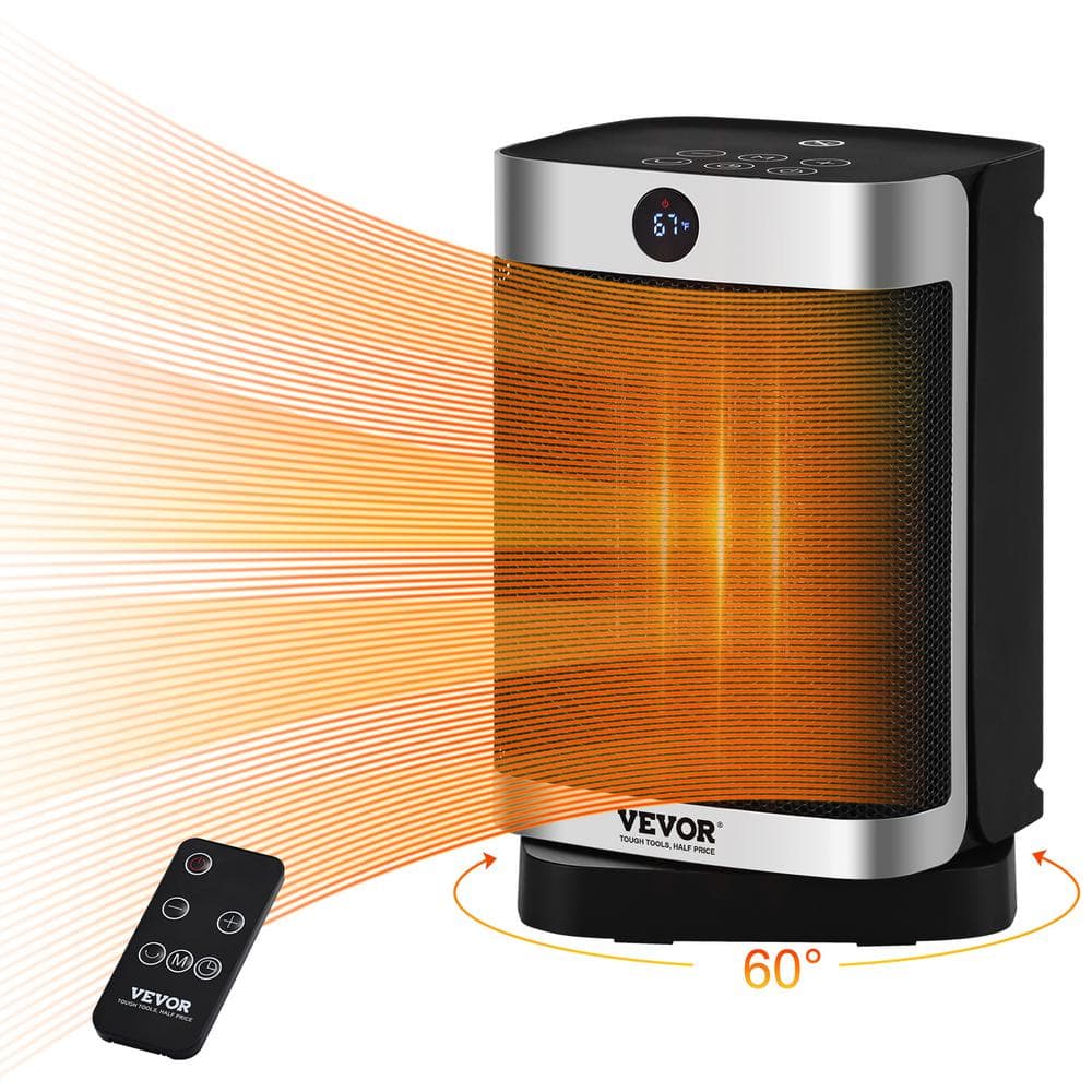 Blue Electric Ceramic Space Heater with Thermostat and Automatic Shut-off