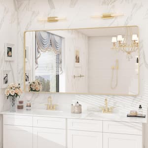 55 in. W x 30 in. H Rectangular Aluminum Alloy Framed and Tempered Glass Wall Bathroom Vanity Mirror in Brushed Gold