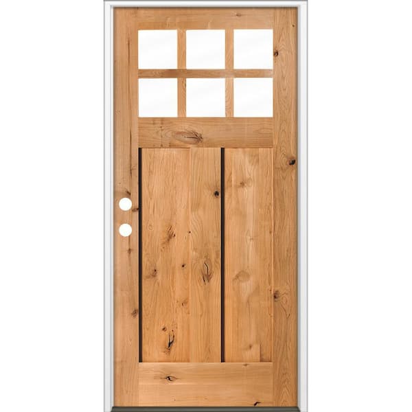 36 in. x 80 in. Craftsman Knotty Alder Right-Hand/Inswing 6-Lite Clear Glass Cedar Stain Wood Prehung Front Door