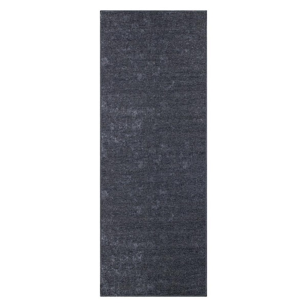 World Rug Gallery Contemporary Solid Machine Washable 2'6"x10' Dark Gray Runner Rug