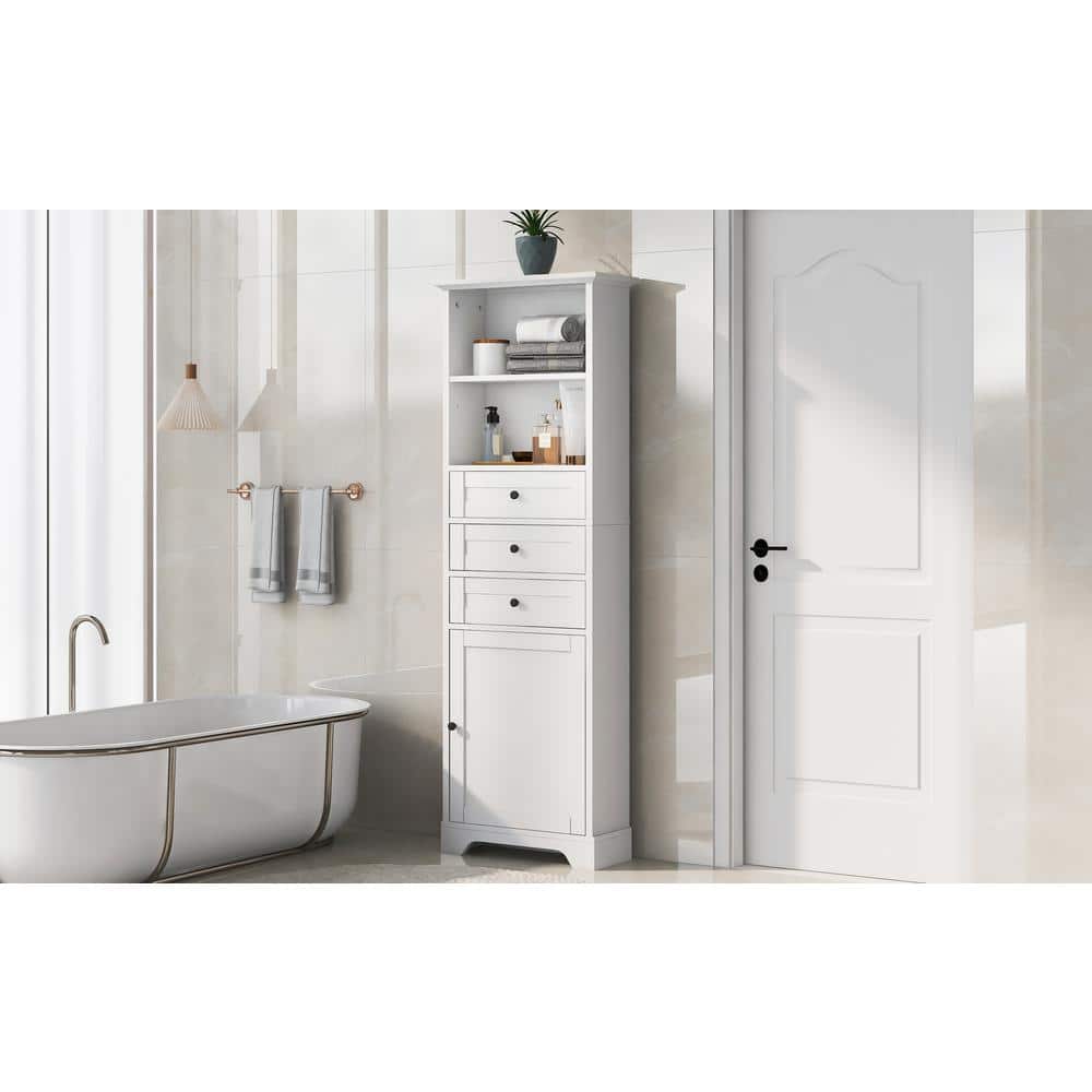 22 in. W x 10 in. D x 68 in. H White MDF Freestanding Linen Cabinet with 3-
