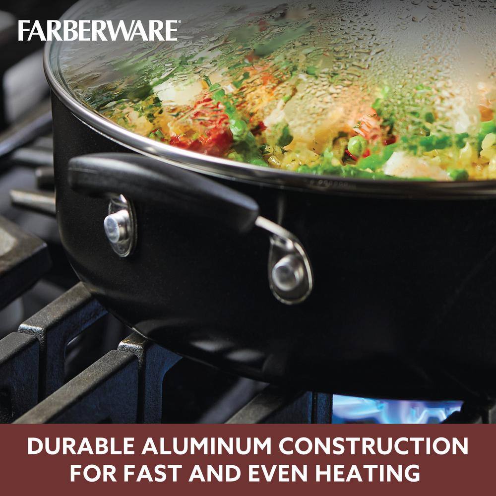 Black Aluminum Nonstick Jumbo Cooker with Lid and Helper Handle, 6 Quart