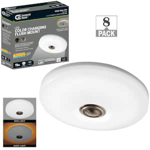 Low Profile 11 in. LED Flush Mount with Night Light Interchangeable Medallions in BN and ORB (8-Pack)