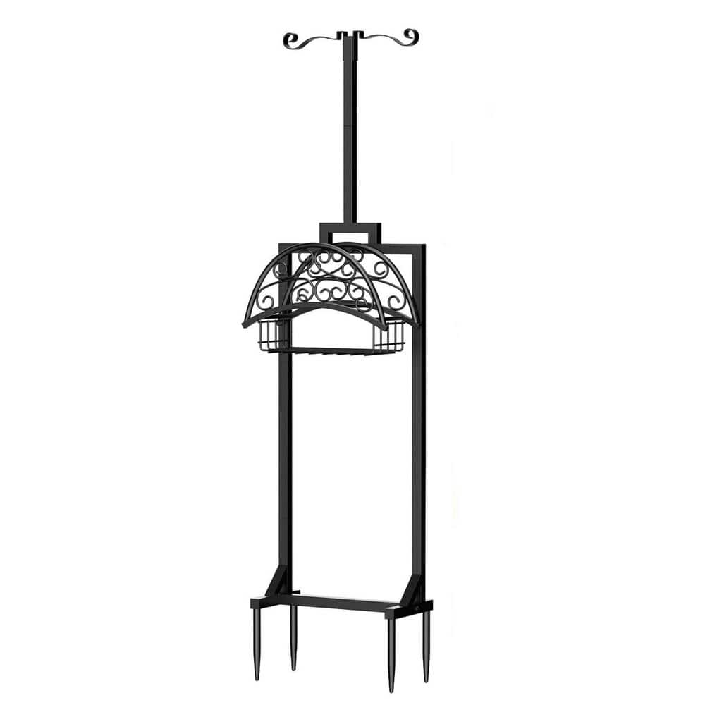 Freestanding Metal Hose Holder with Shepherds Hooks and Storage Basket, Heavy Duty Outdoor Water Hose Stand price history on PriceWatchPro