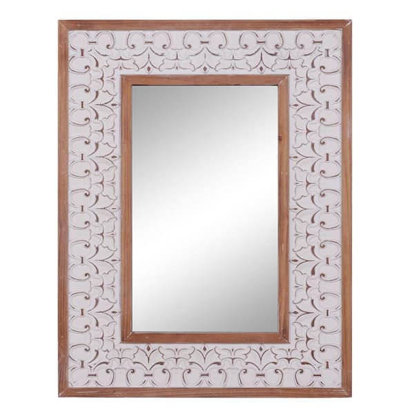 Litton Lane 36 in. x 28 in. White Wood Farmhouse Rectangle Wall Mirror