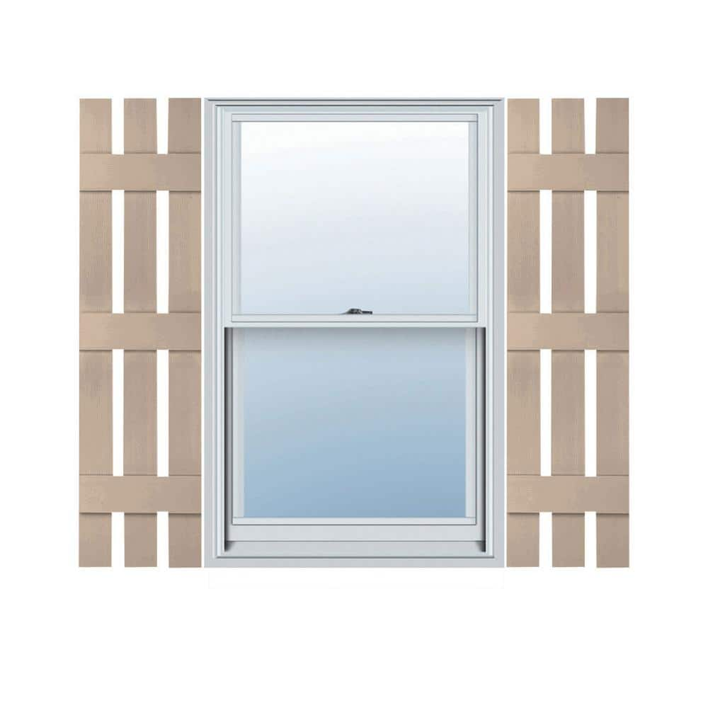 Builders Edge 12 in. W x 63 in. H Vinyl Exterior Spaced Board and Batten Shutters Pair in Wicker