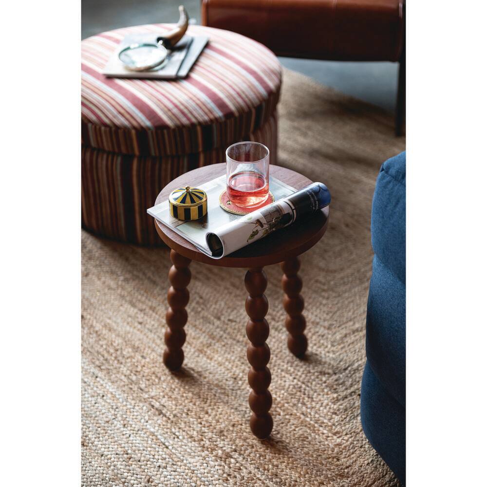 Multicolor Cotton Velvet Upholstered Striped Round Storage Ottoman