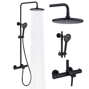 3-Spray Patterns 9 in. Thermostatic Shower Faucet Wall Mount Dual Shower Heads and Tub Faucet in Matte Black