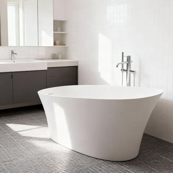 67 in. x 30 in. Solid Surface Freestanding Flatbottom Soaking Bathtub with Overflow in Matte White