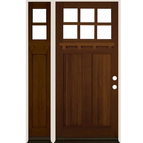 Krosswood Doors 50 in. x 80 in. Craftsman Provincial Left Hand 6-Lite Stain Hemlock Prehung Front Door Left Sidelite