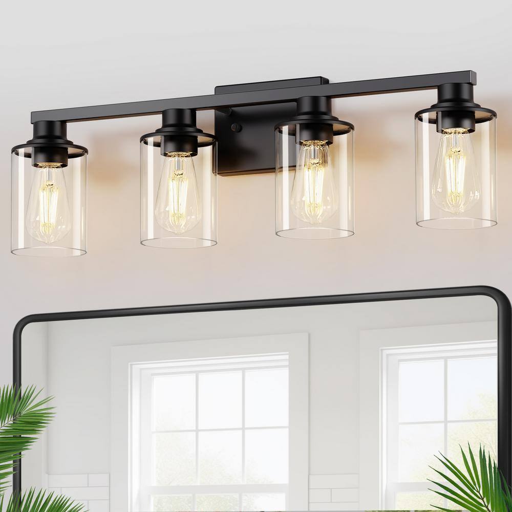 27 in. 4-Light Matte Black Bathroom Vanity Light, Modern Clear Glass Fixture Over Mirror for Bathroom or Powder Room price history on PriceWatchPro