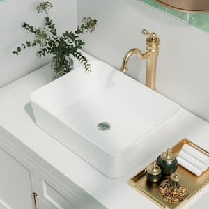 DeerValley Ally Rectangular Bathroom Ceramic Vessel Sink Art Basin in White