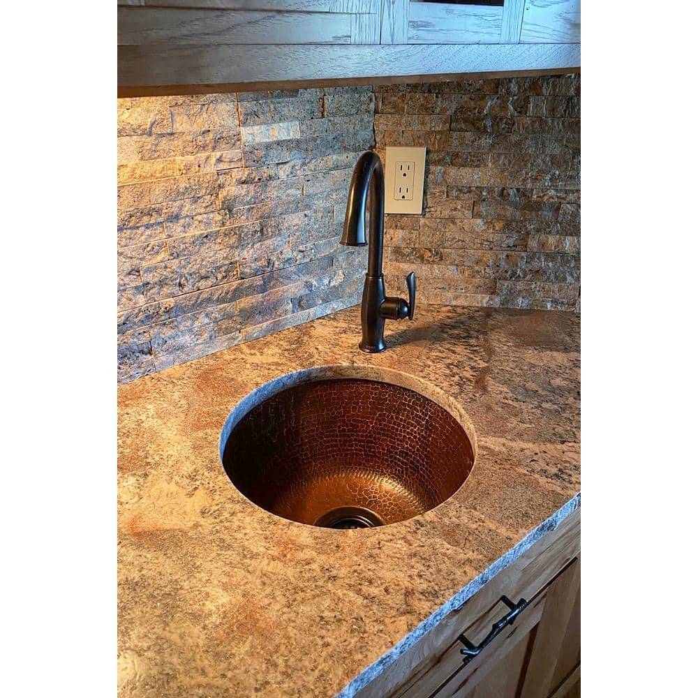16" Round Hammered Copper Prep Sink with Oil Rubbed Bronze Finish