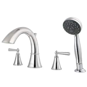 Saxton 2-Handle Deck Mount Roman Tub Faucet Trim with Handshower in Polished Chrome