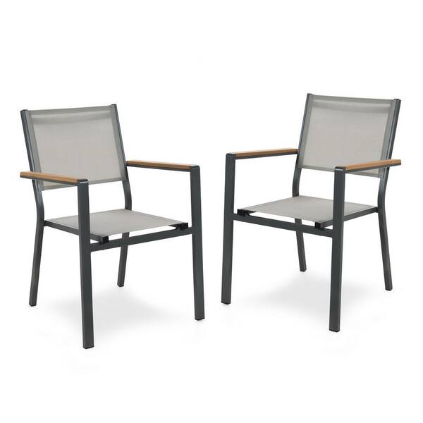 GREEMOTION Mackay Gray Stackable Metal Outdoor Dining Chair in Gray ...