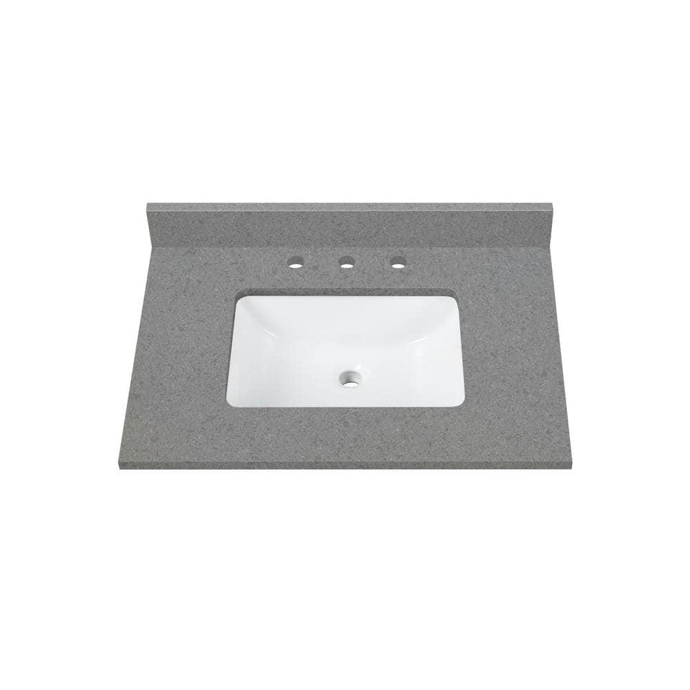31'' Gray Quartz Single Bathroom Vanity Top with White Sink