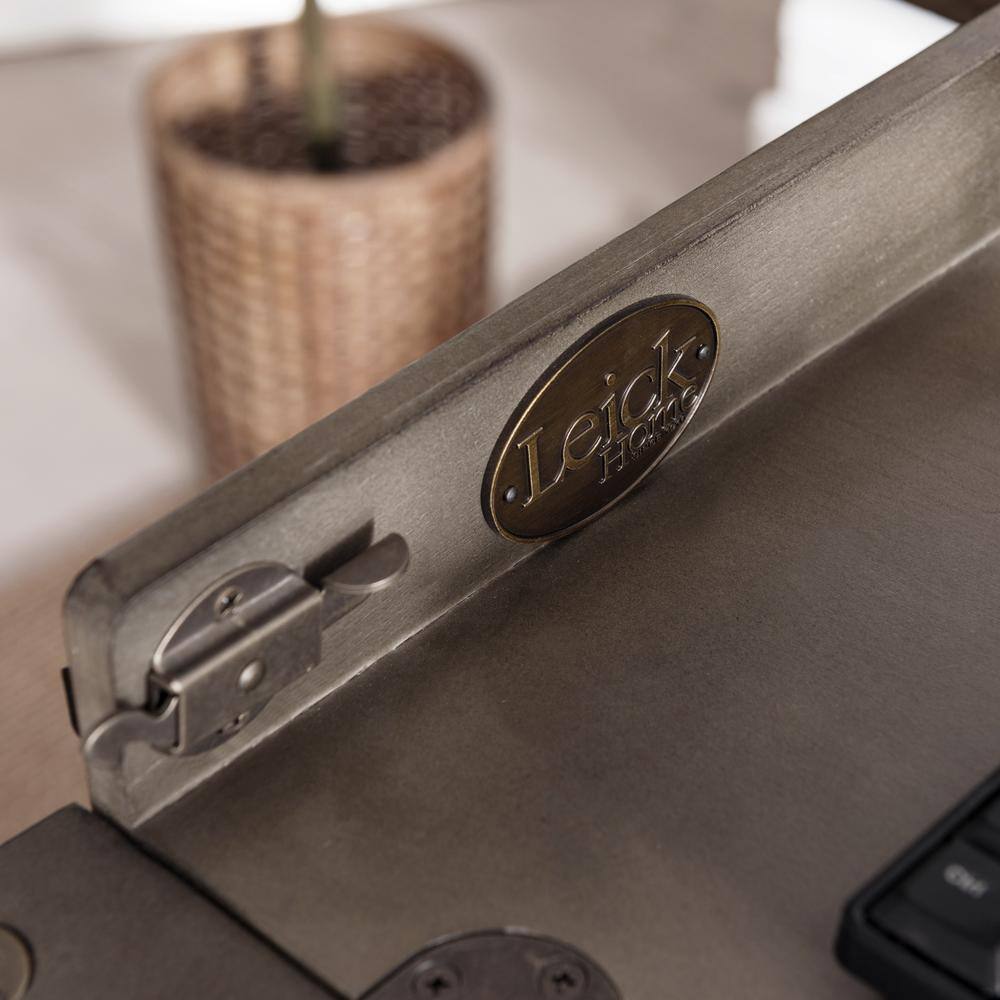Modern Smoke Gray Wood and Silver Metal Desk with Keyboard Tray