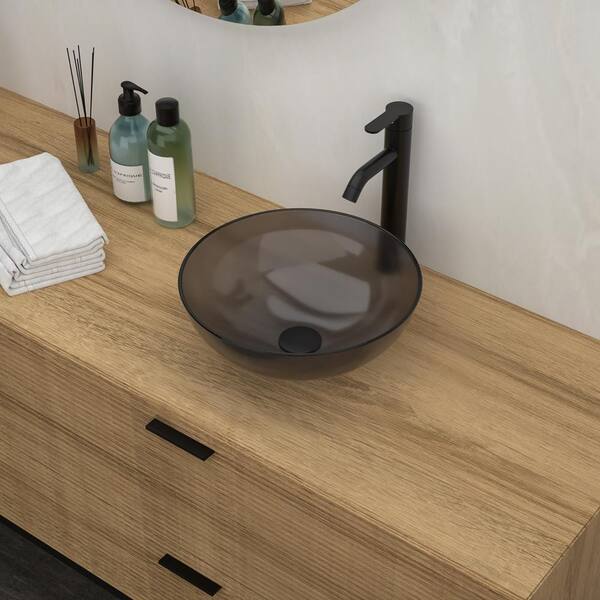 Staykiwi 16 in. Vessel Round Tempered Glass Bathroom Sink in Gray