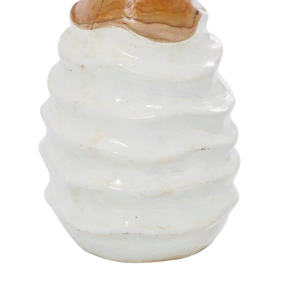 Handmade White Teak Wood Ripple Texture Vase Set, 5.5" x 9.9"
