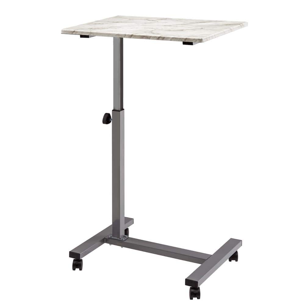 Adjustable Marble and Silver Mobile Side Table Cart