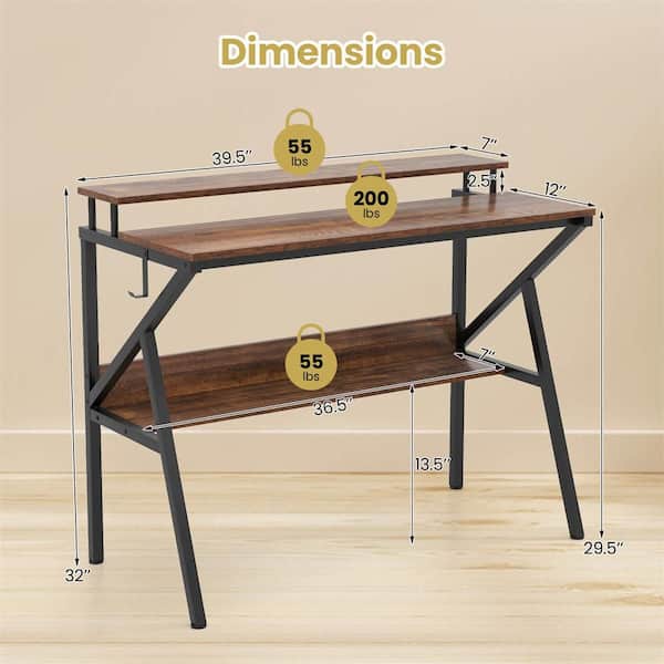 Costway 39.5 in. Rectangular Brown Engineered Wood 0-Drawer