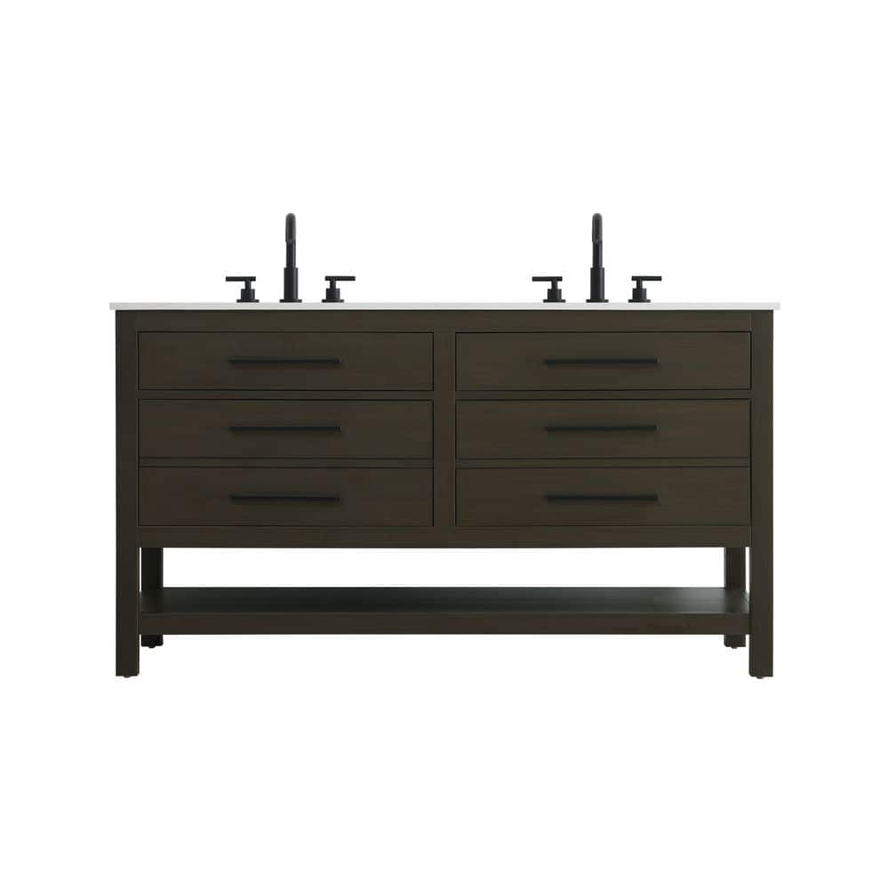 60 in. Double Sink Mocha Brown Bath Vanity with White Engineered Marble Top price history on PriceWatchPro